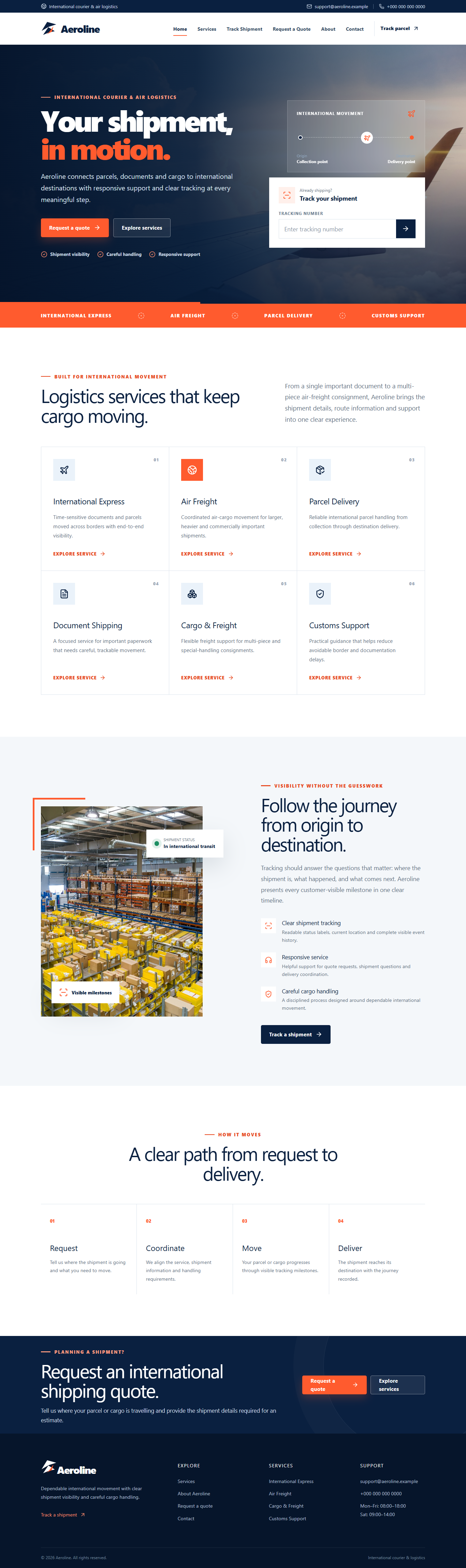 Aeroline public courier website homepage