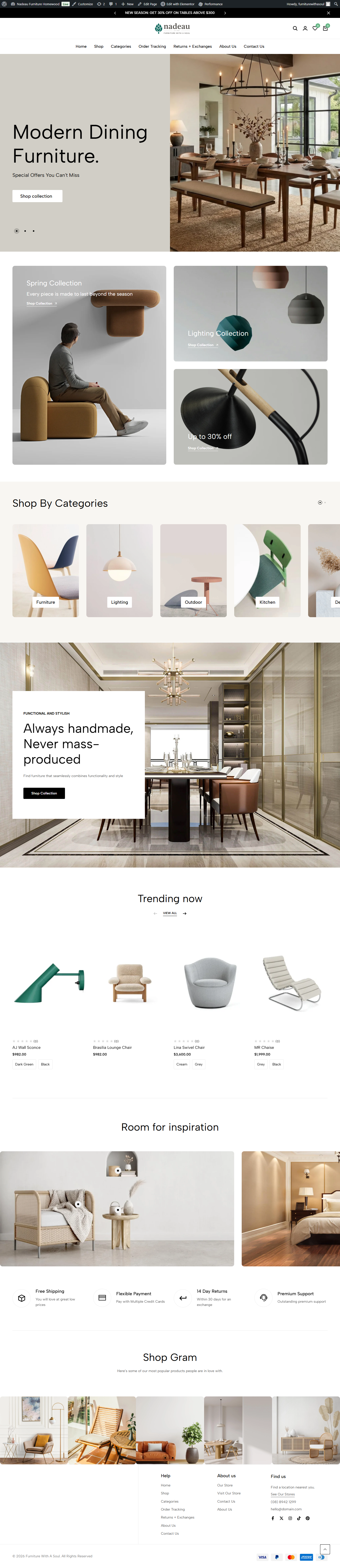 Nadeau furniture WordPress redesign concept homepage