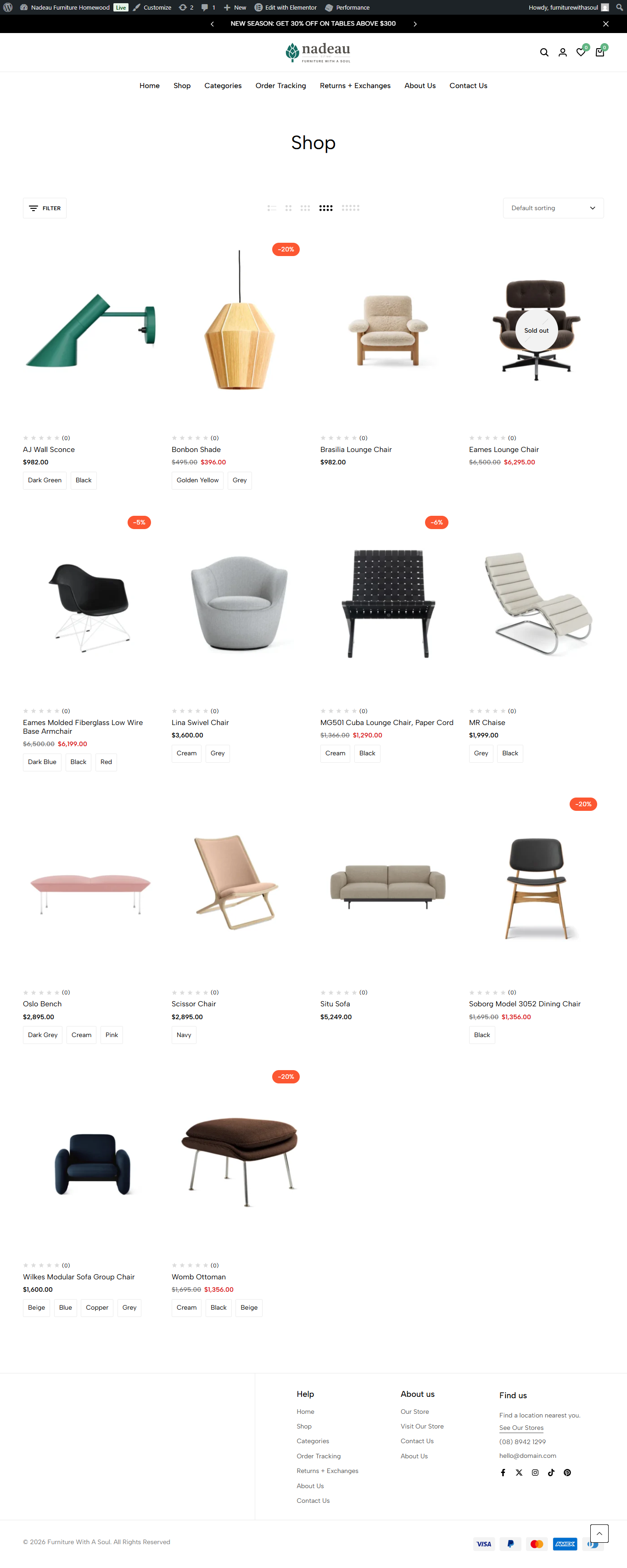 Nadeau redesign concept WooCommerce shop page