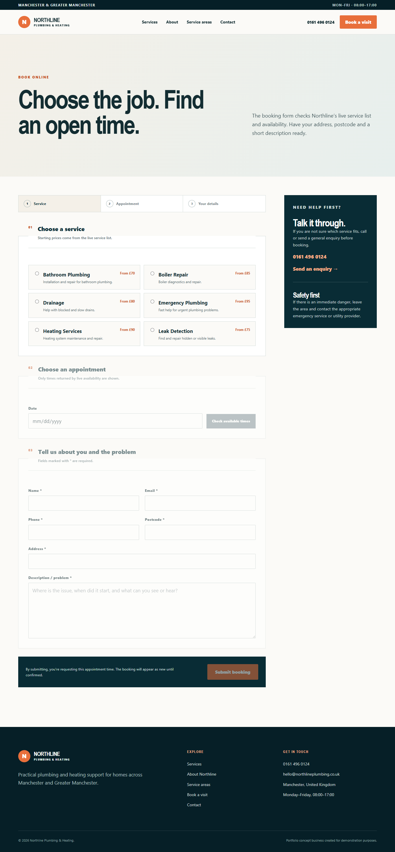 Northline customer booking form